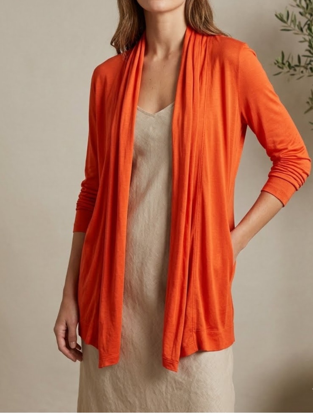 TORI BURCH Orange Silk Blend Open Cardigan XS